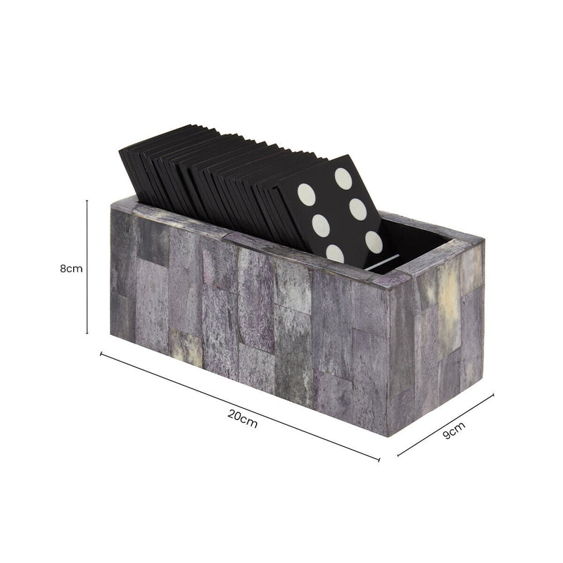 Grey Bone Domino Set with Black Dominoes | Churchill Games