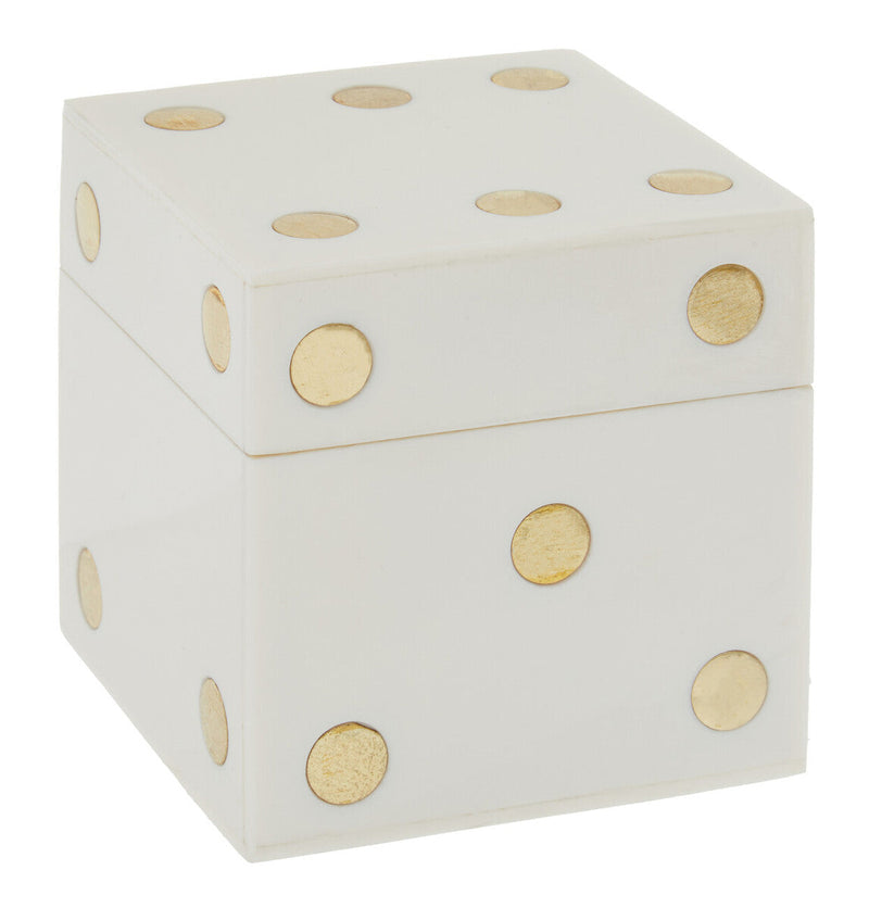 White and Gold Dice Box with Five White Dice | Churchill Games