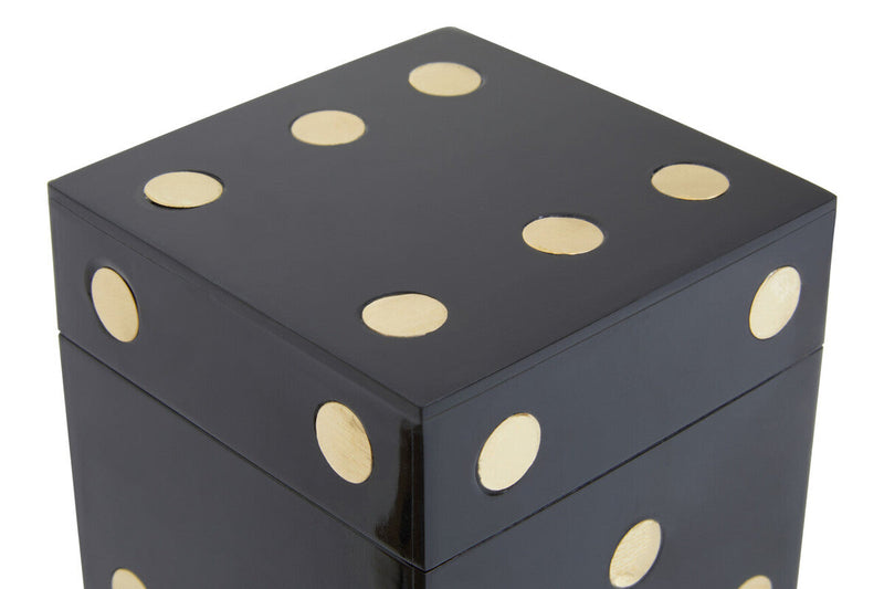 Black and Gold Dice Box with 5 Black Dice | Churchill Games