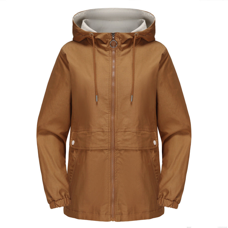 New Hooded Solid Color Trench Coat For Women