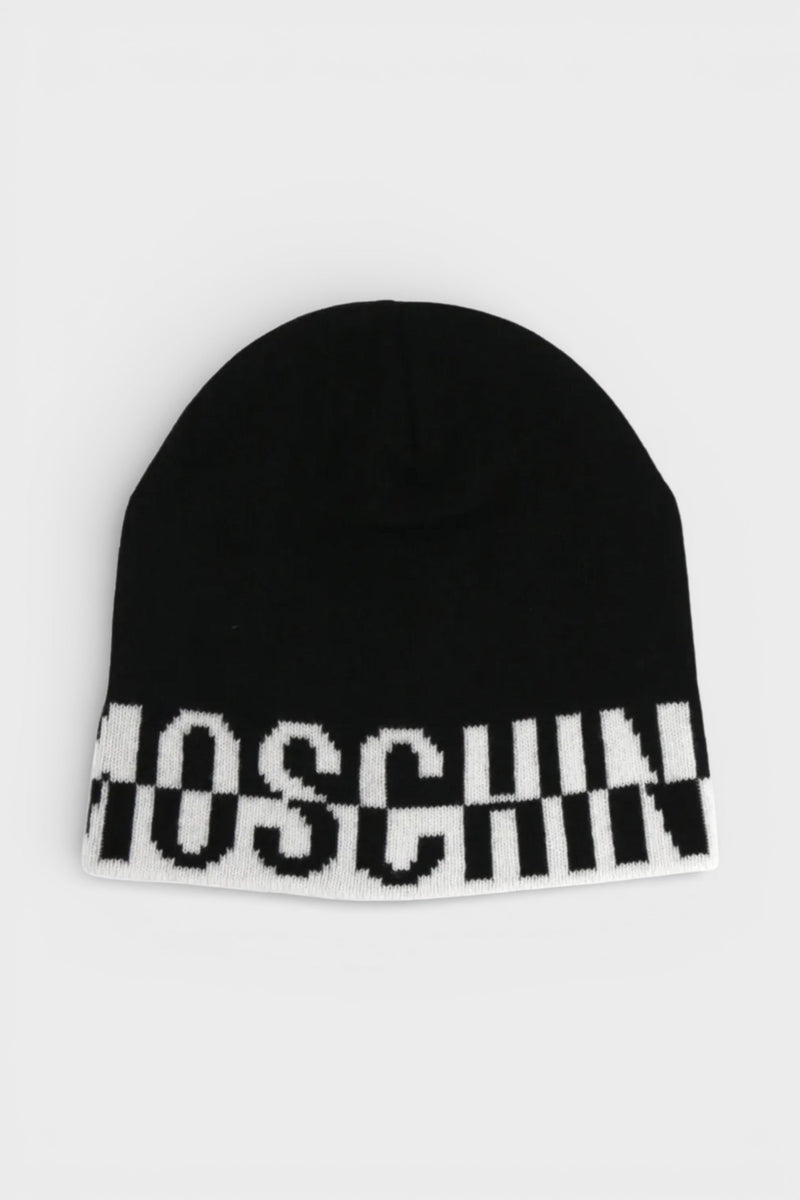 Moschino Logo Beanie Black White