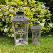56/37CM SET 2 WOODEN LANTERNS - InStock