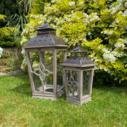 56/37CM SET 2 WOODEN LANTERNS - InStock