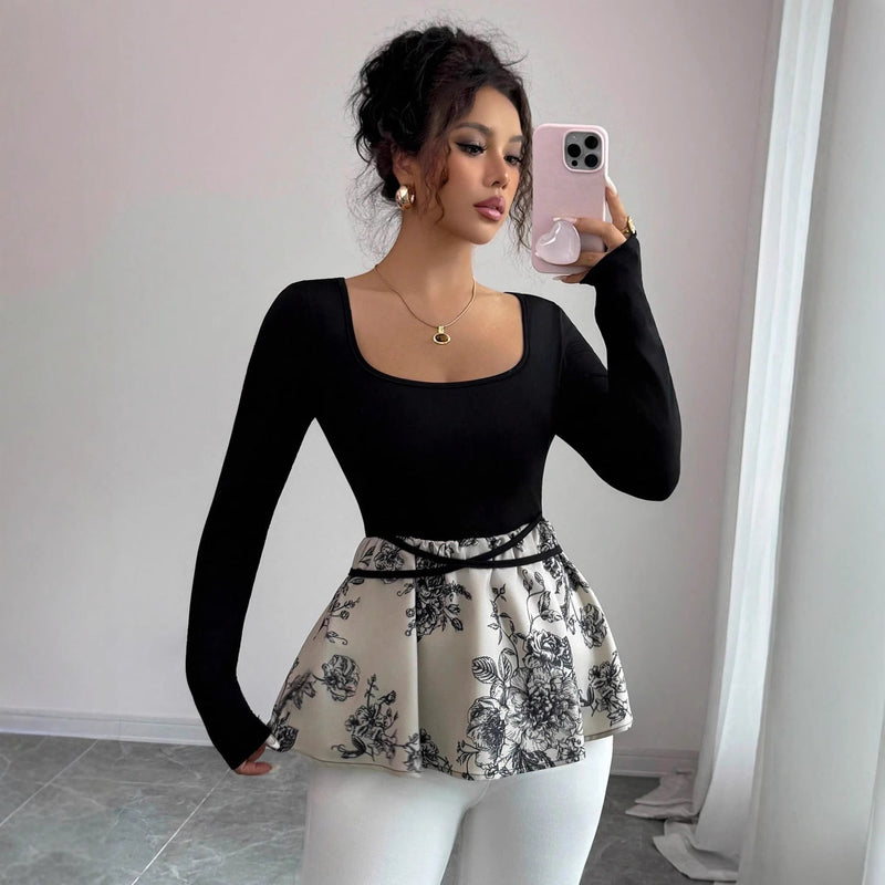 Special-interest Design Floral Skirt Versatile Top