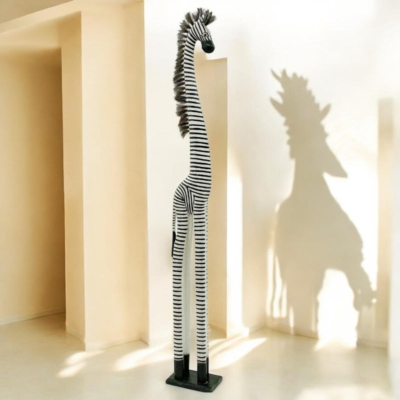 2M HAND CARVED WOODEN ZEBRA