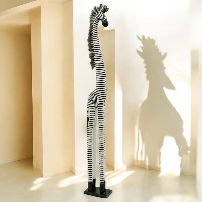 2M HAND CARVED WOODEN ZEBRA