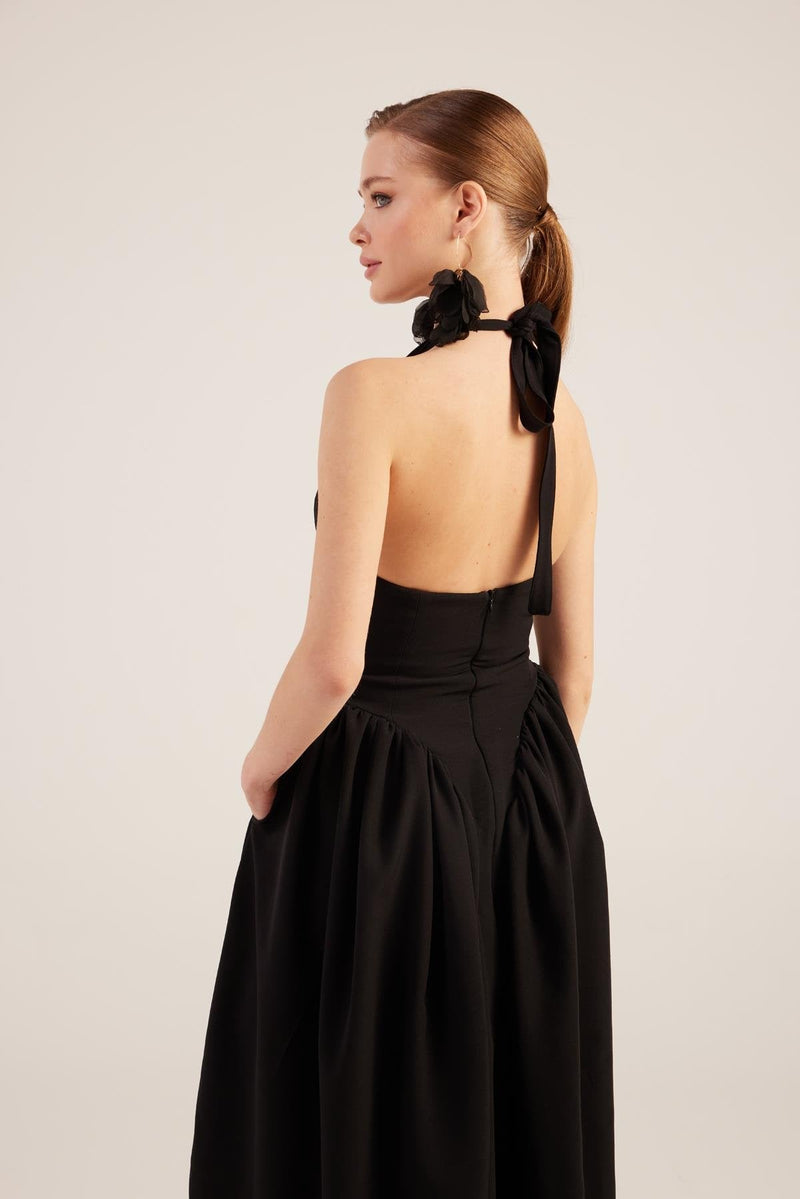 Ophelia Black Princess Style Maxi Dress