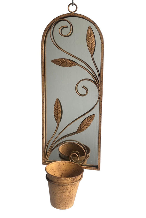 56CM RUSTY WALL MIRROR WITH PLANTER
