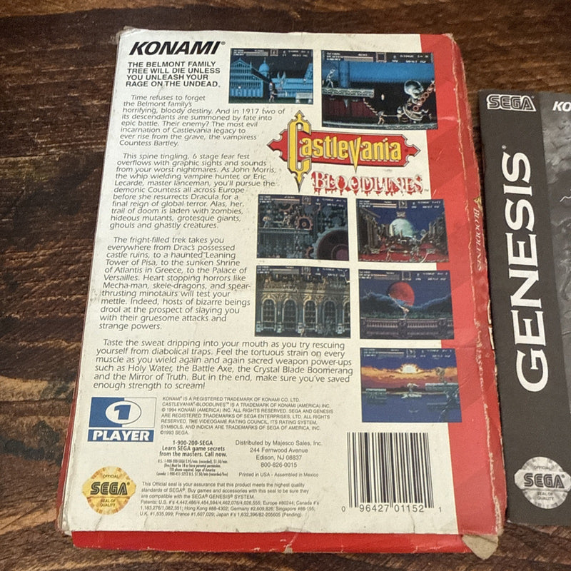 Castlevania: Bloodlines (Sega Genesis, 1994) Cardboard Authentic COMPLETE