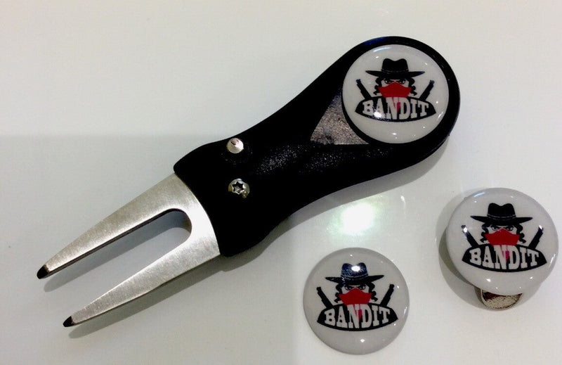Golf Switchblade Divot Tool with Magnetic Hat Clip & 3 Ball Markers
