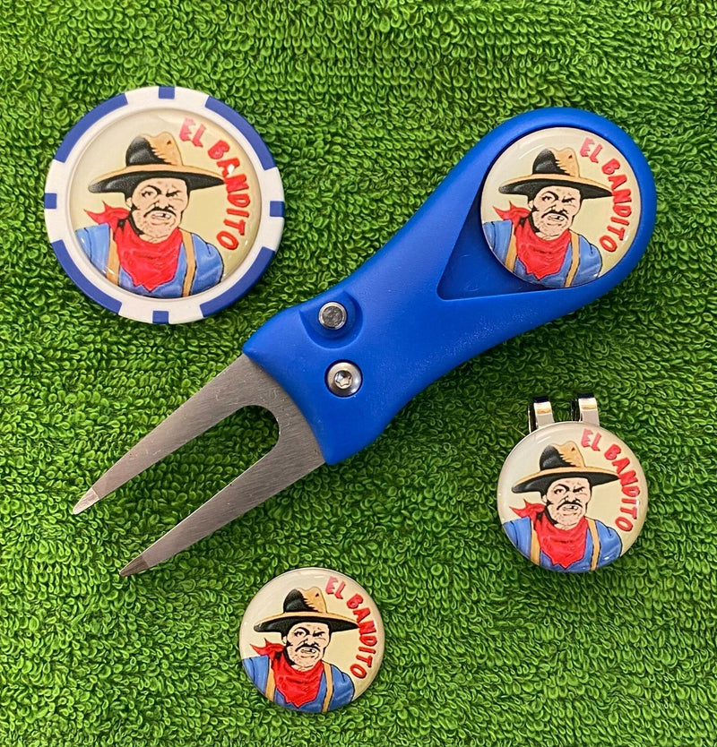Magnetic Golf Hat Clip Set with Pitchfork, 3 Ball Markers, Poker Chip