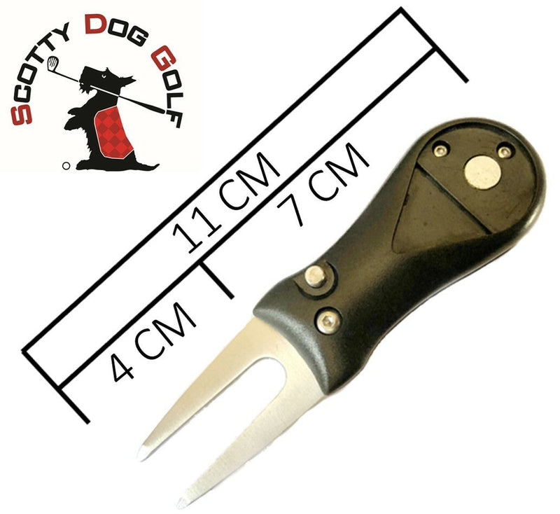 Golf Switchblade Divot Tool with Magnetic Hat Clip & 3 Ball Markers