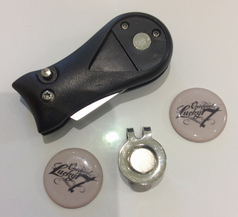 Golf Switchblade Divot Tool Set with Magnetic Hat Clip & 2 Ball Markers