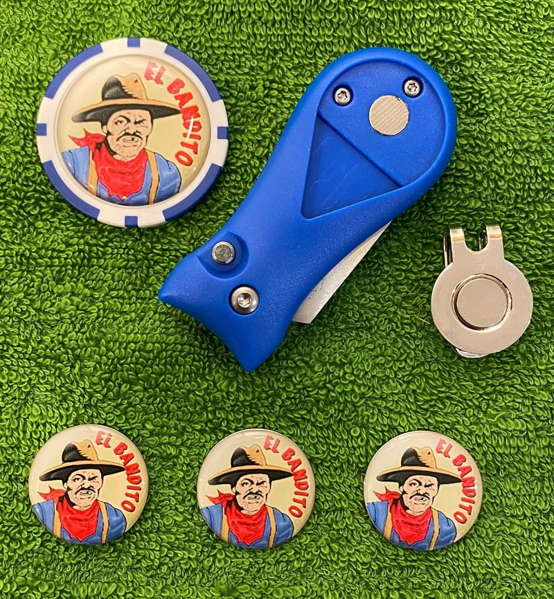 Magnetic Golf Hat Clip Set with Pitchfork, 3 Ball Markers, Poker Chip