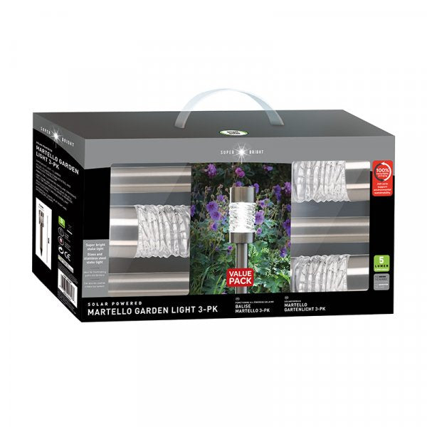3 Pack 57cm Solar Garden Stake Lights with Wave Effect Glass