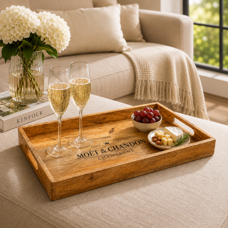 Wooden Serving Trays Moët & Chandon Champagne Butlers Crates Storage Boxes Natural Finish