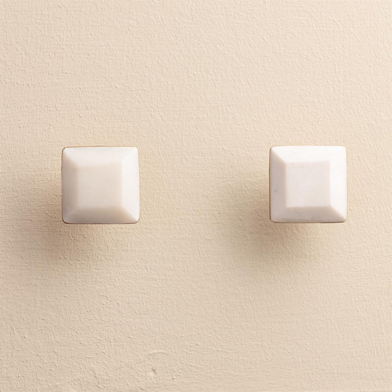 Priya White Stone Rectangle Drawer Knobs