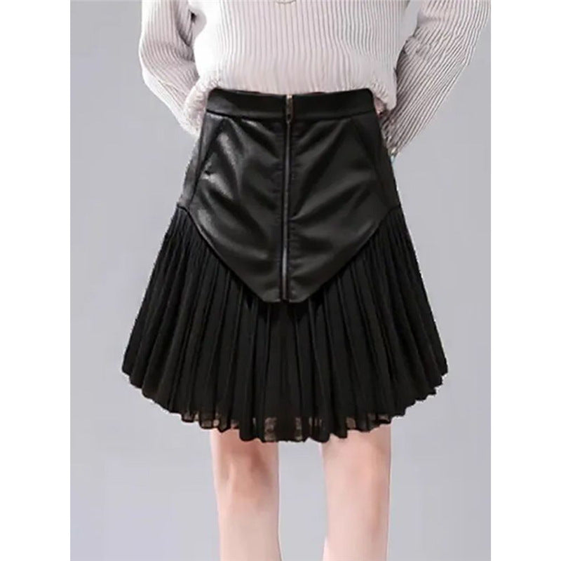Fashionable And Versatile Patchwork Pleated Skirt