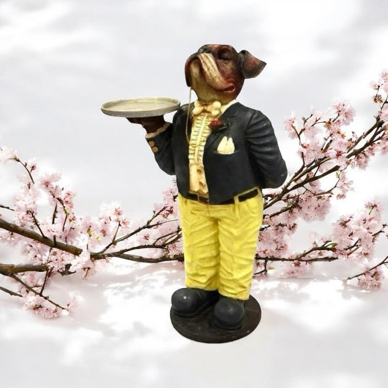 82CM RESIN BULLDOG WAITER