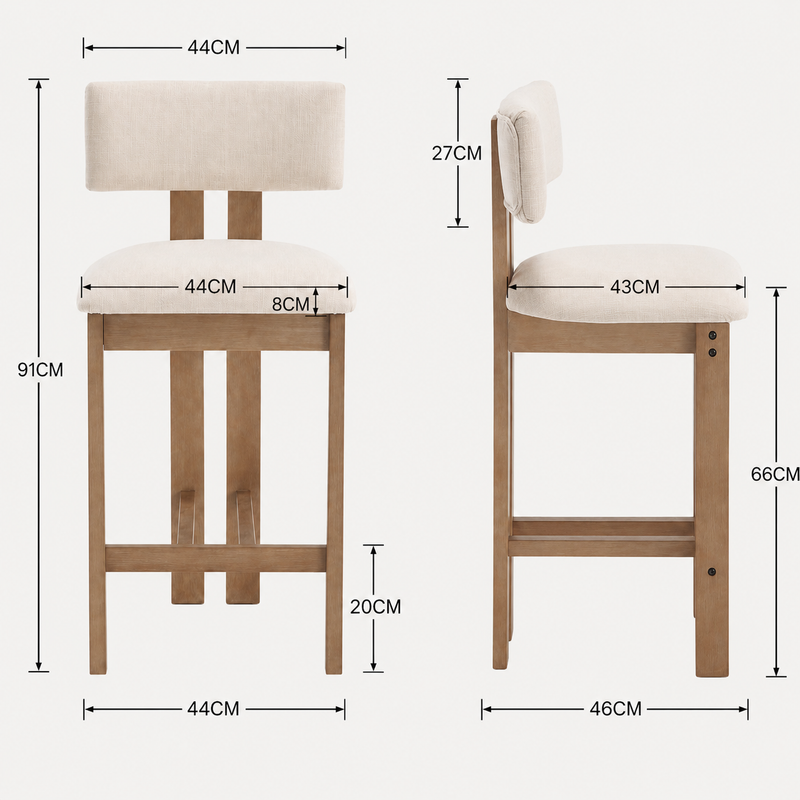 Daniel Set of 2 Walnut Bar Stools in Beige Fabric