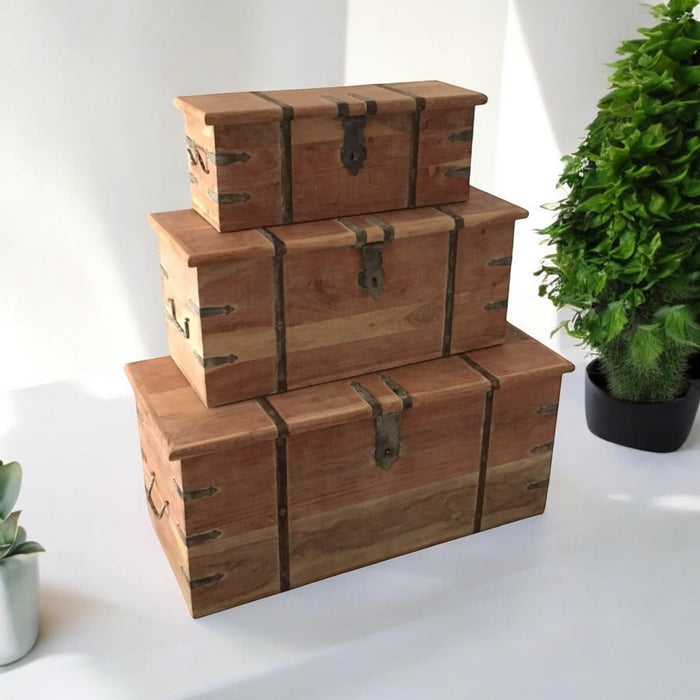 101CM SET 3 WOODEN CHESTS