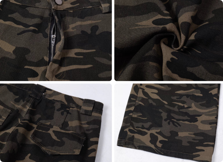 American Retro Washed Camouflage Cargo Pants For Men And Women