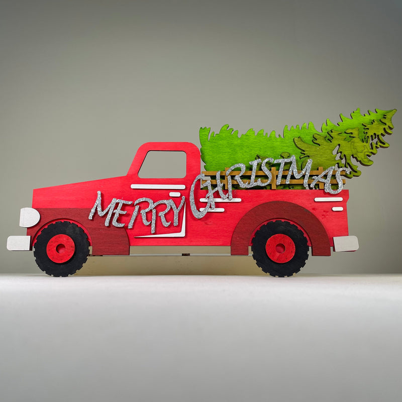 Merry Christmas Truck Tree Sign - Handmade Ornament