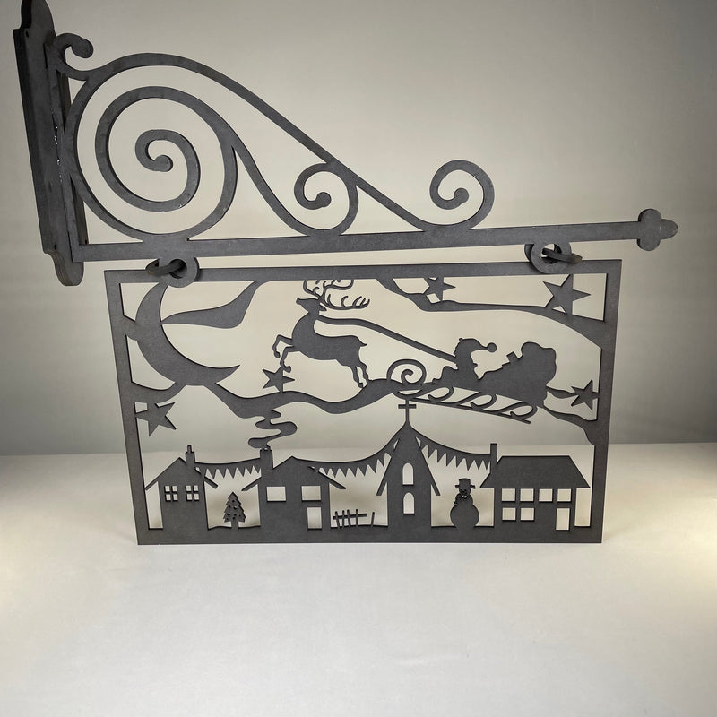 Hanging Santa Scene Sign - Handmade Ornament
