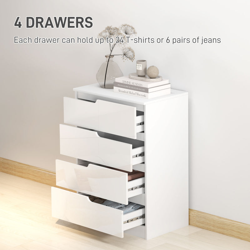 HOMCOM 4 Drawer Chest of Drawers for Bedroom, 60 x 40 x 85cm, White