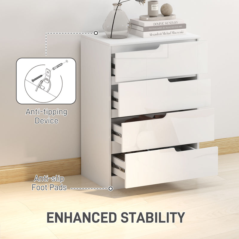 HOMCOM 4 Drawer Chest of Drawers for Bedroom, 60 x 40 x 85cm, White