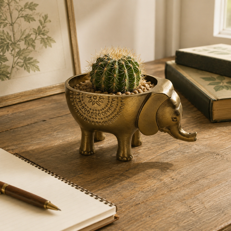 Elephant Planter Solid Cast Brass Metal Plant Pot for Succulents & Plants