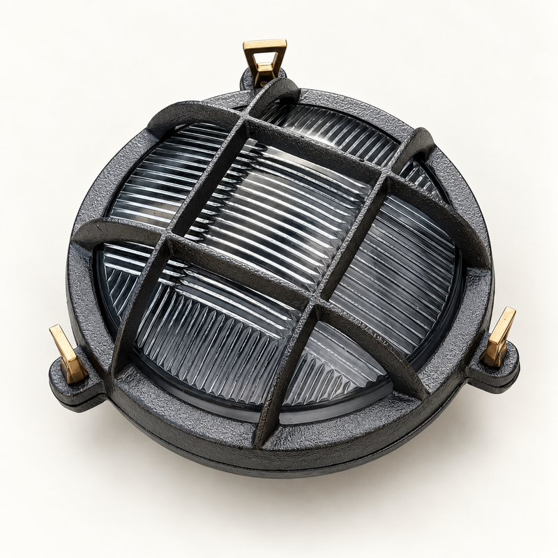 Wroxham Cast Pewter Caged Bulkhead Wall or Ceiling Light - IP65