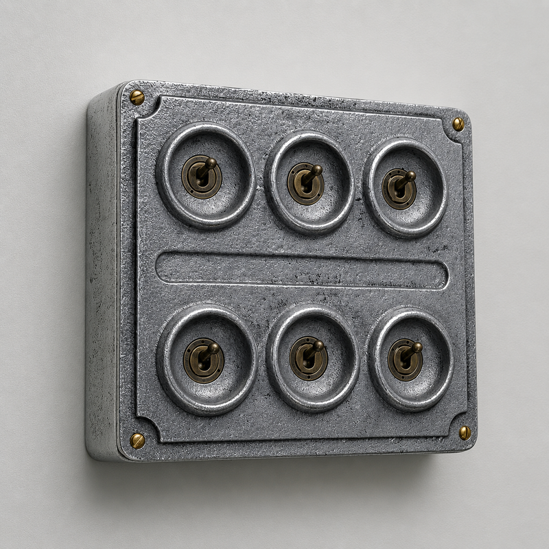 6 Gang 2 Way Solid Cast Metal Conduit Light Switch Industrial - Vintage Crabtree Style