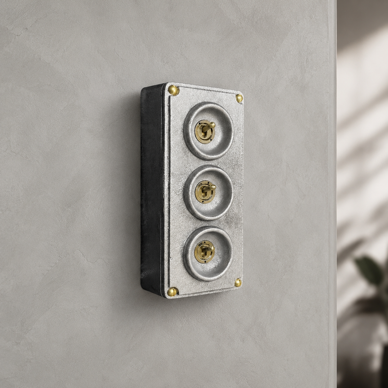 3 Gang 2 Way Solid Cast Metal Toggle Light Switch