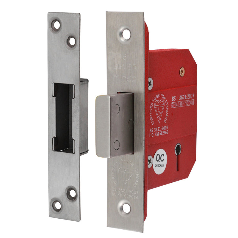 5 Lever British Standard CE Deadlock – Stainless Steel Satin (66mm Case / 45mm Backset)