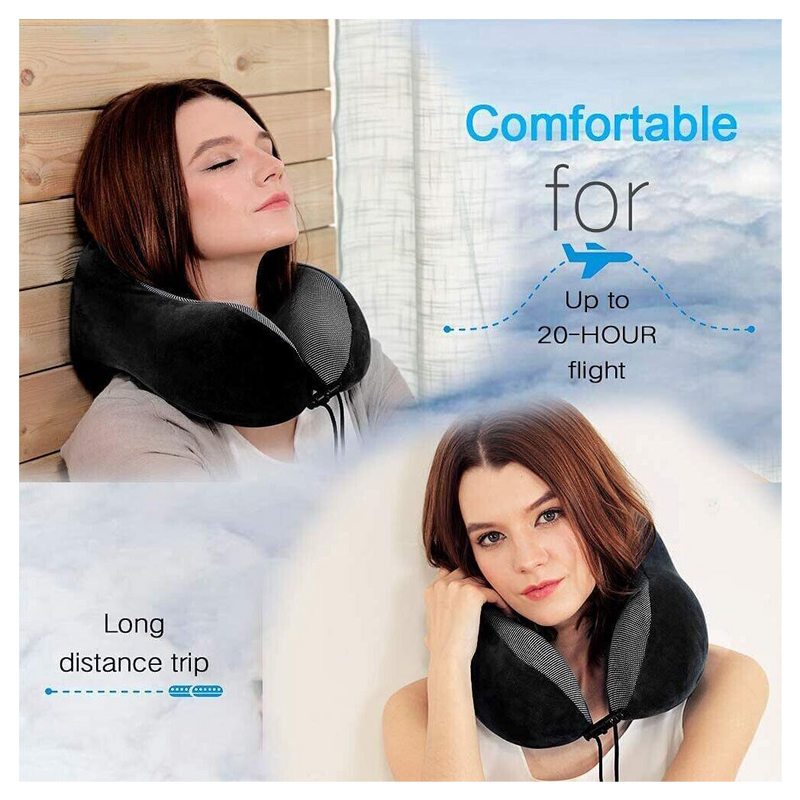 Memory Foam Travel Pillow Neck Support Cushion Without Carry Bag Ear Plugs Mask