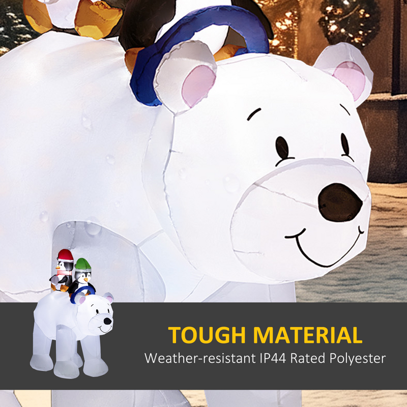 Outsunny 6.4FT Christmas Inflatable Two Penguins Riding on Polar Bear