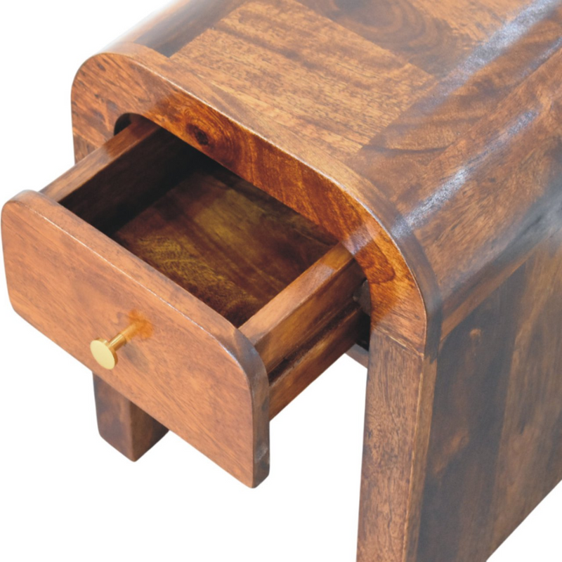 Artisan Furniture Solid Wood Mini Darcy Chestnut Nightstand with Curved Edges, Brown, 1 Drawer