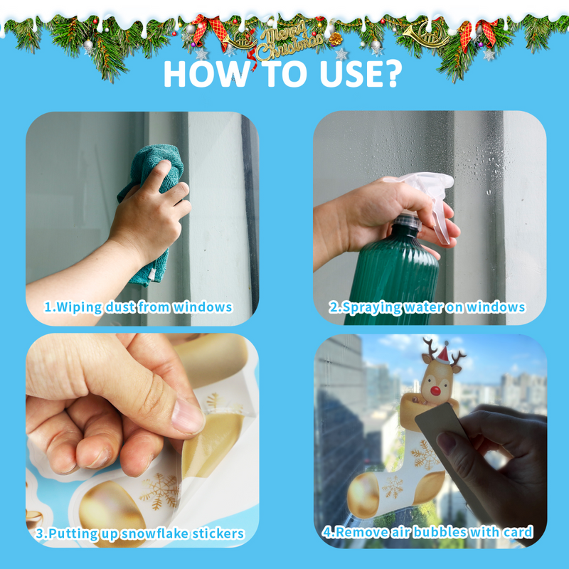 Nepfaivy Christmas Window Stickers Reusable 190Pcs - Double Sided Xmas Window Stickers Christmas Scene, White Christmas Snowflake Reindeer Stickers, Static Window Clings for Christmas Decorations