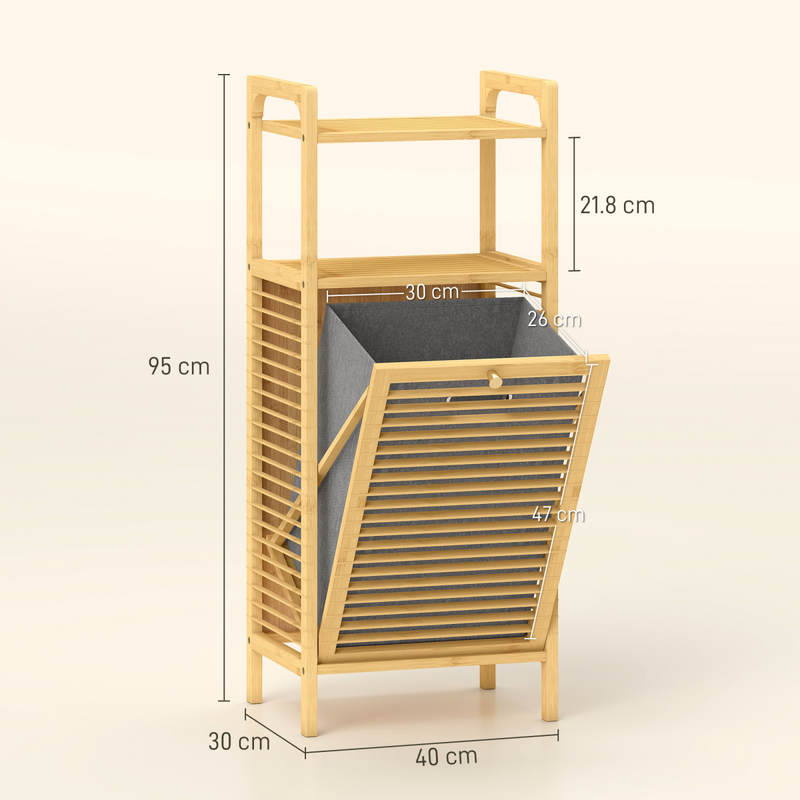 HOMCOM Removable 37L Laundry Hamper with Bamboo Bathroom Storage Cabinet