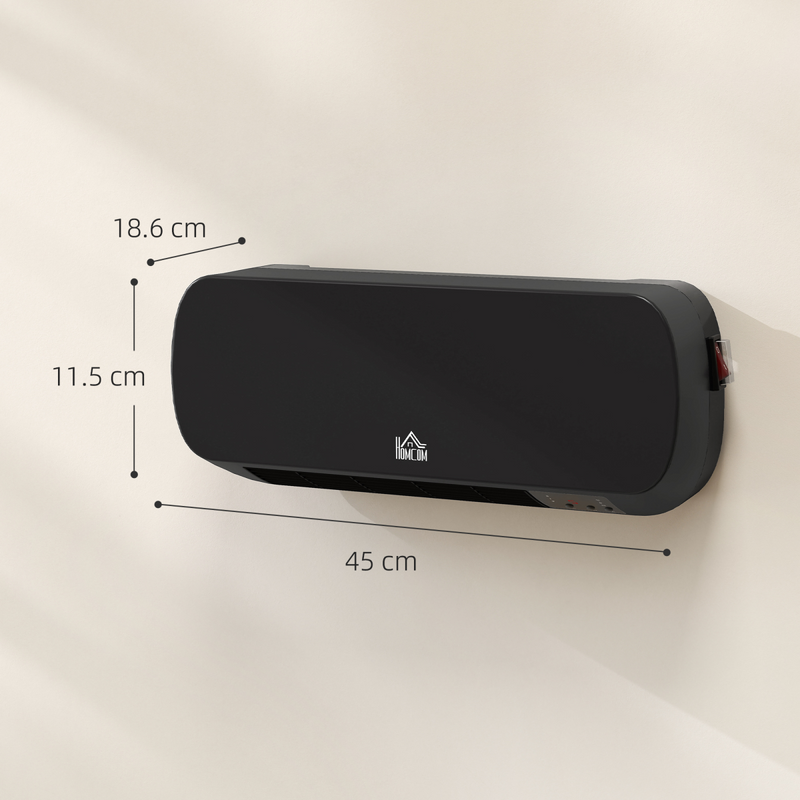 HOMCOM Wall Mounted Electric Heater with Timer Overheat Protection Black