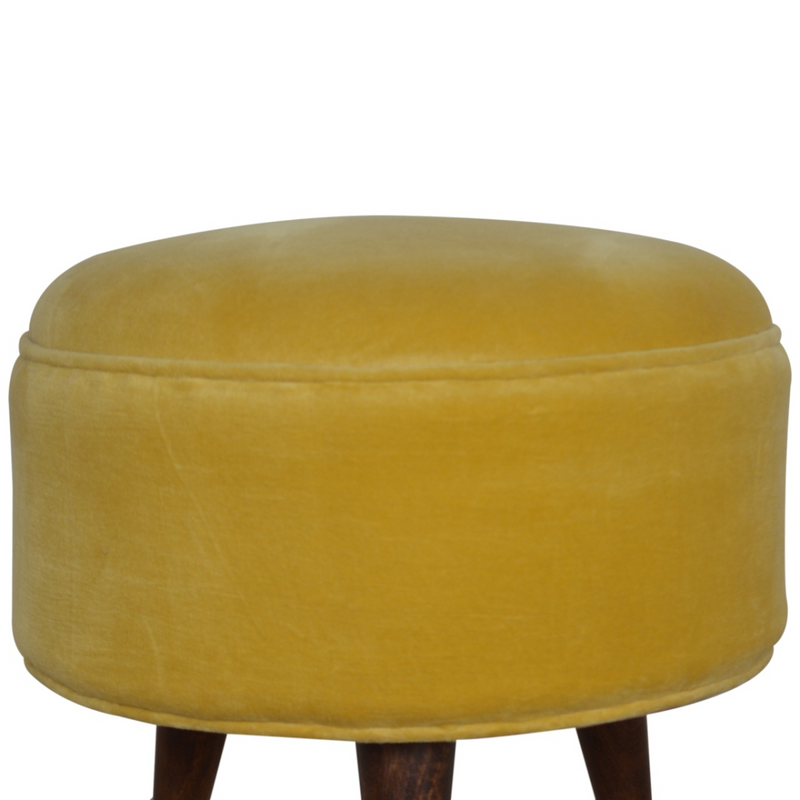 Artisan Furniture Solid Mango Wood Mustard Velvet Nordic Footstool