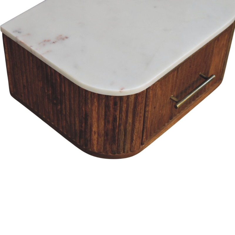 Artisan Furniture Solid Wood Beaumont Wall-Mounted Bedside, 1 Drawer, Brown & White