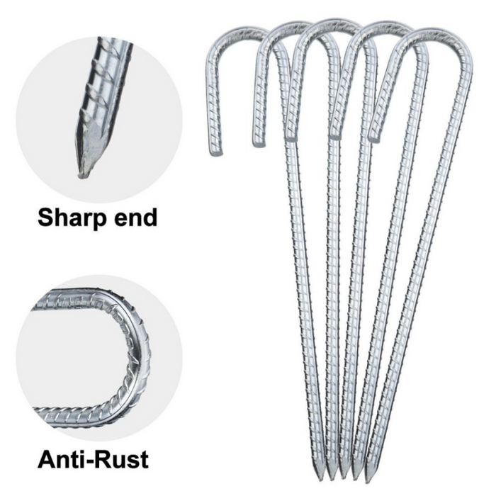 8PCS Heavy Duty Trampoline J-Shaped Metal Wind Stakes Pegs Tent Ground Anchor-