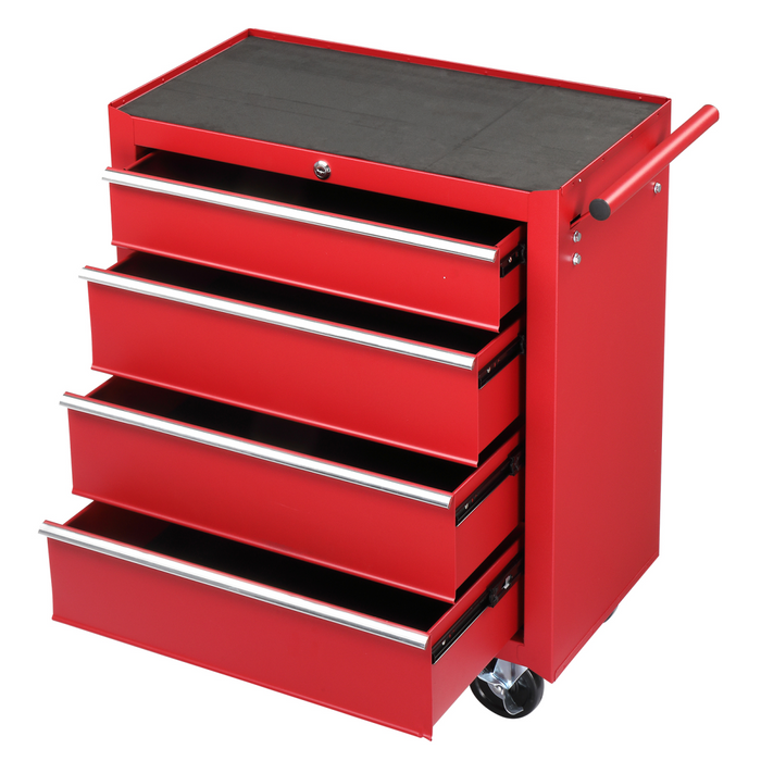 Steel maintenance tool cart single base cabinet 4 drawers 330lb red