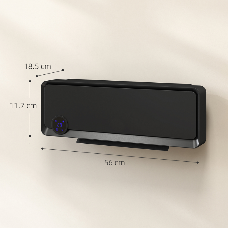 HOMCOM 1000W/2000W Wall Downflow Heater 10-49°C Temperature w/ Timer, Black