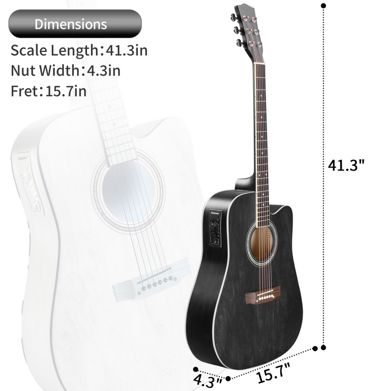 41In Basswood Panel Matte Edging Folk Guitar with 10W Amplifier Bag Tuner and other Accessories Black