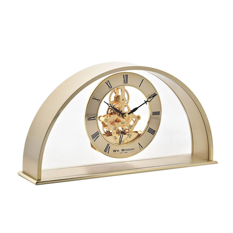 Wm.Widdop Gold Arch Mantel Clock Skeleton Dial Roman
