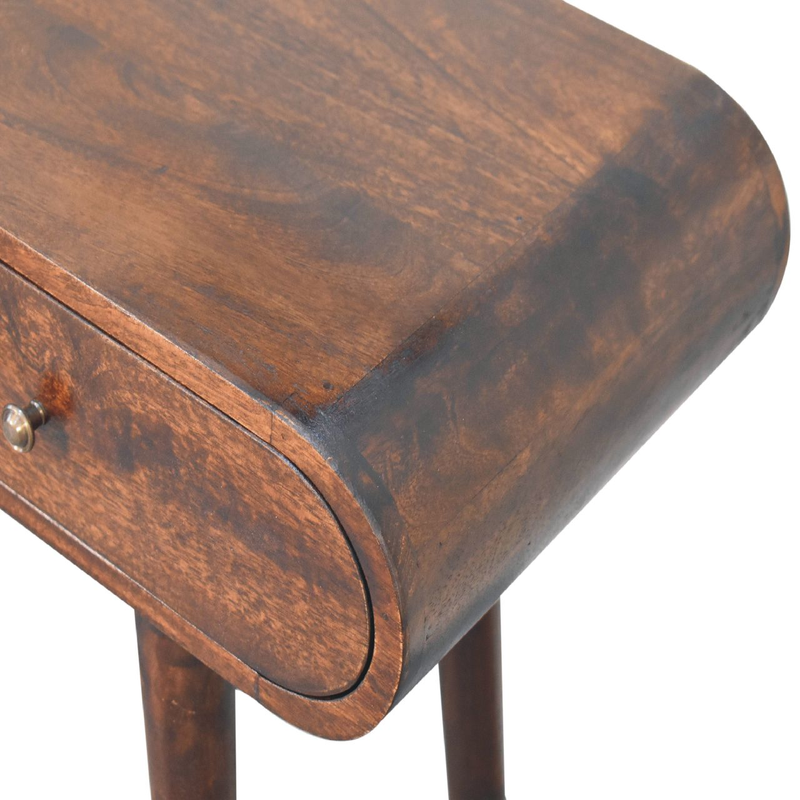 Artisan Furniture Solid Wood Light Walnut Curved Edge Console Table, 2 Drawers, Dark Brown