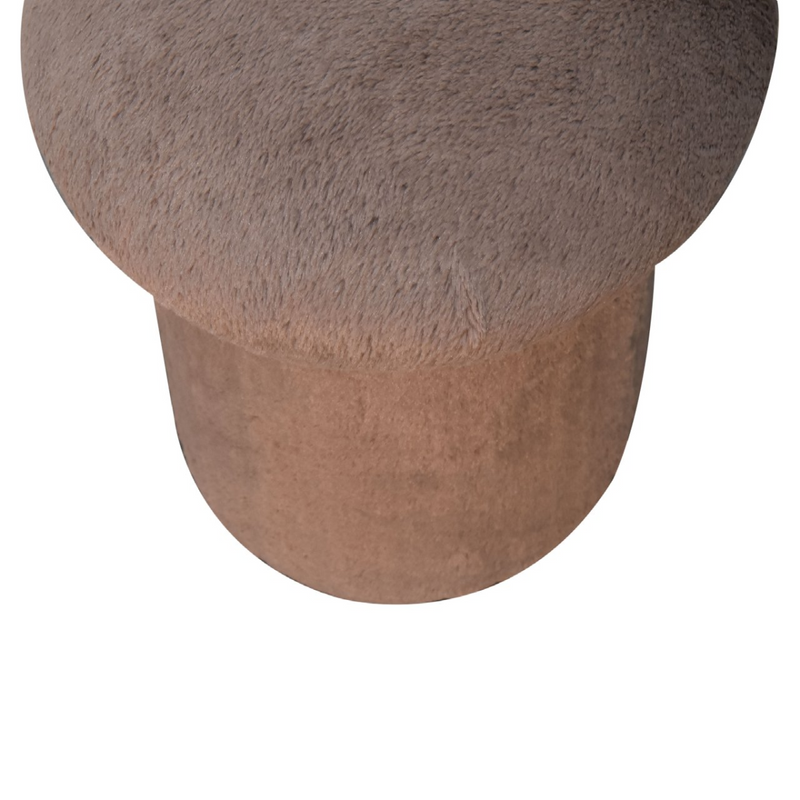 Artisan Furniture Solid Mango Wood Mocha Faux Fur Mushroom Footstool